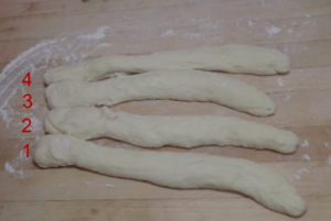 4 dough strands numbered 1 - 4